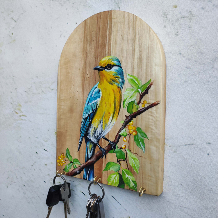 نقاشی رنگ روغن گنجشک روی چوب