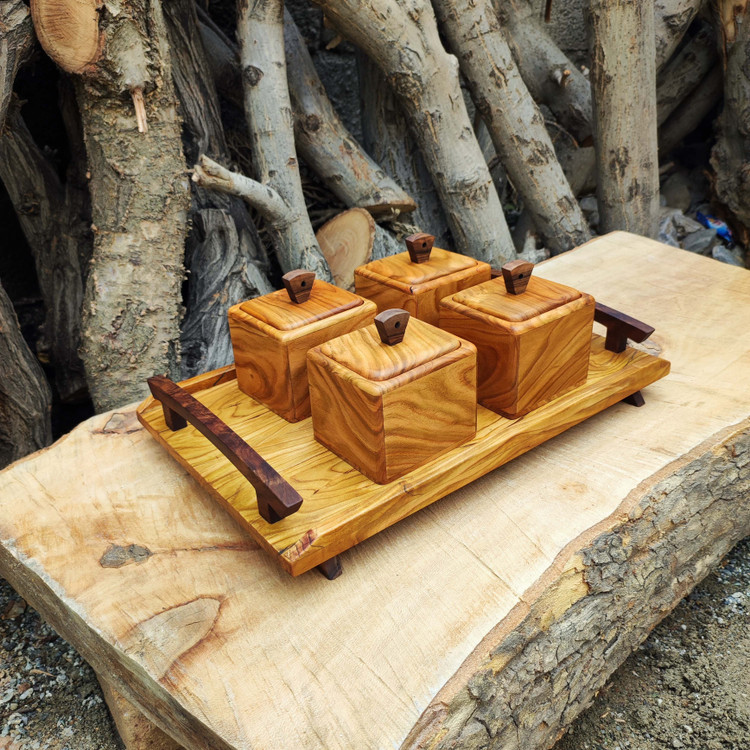 سرویس چهارتایی قندان و سینی چوبی